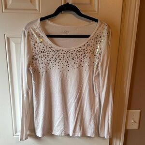 LOFT White Sequin Long Sleeve Top